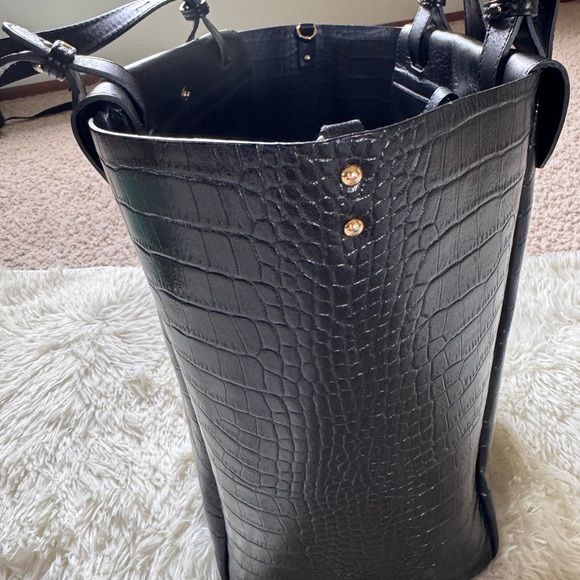 Christian Villa Crocodile Embossed Genuine Leather Black Tote Bag Made in Italy - Picture 5 of 7